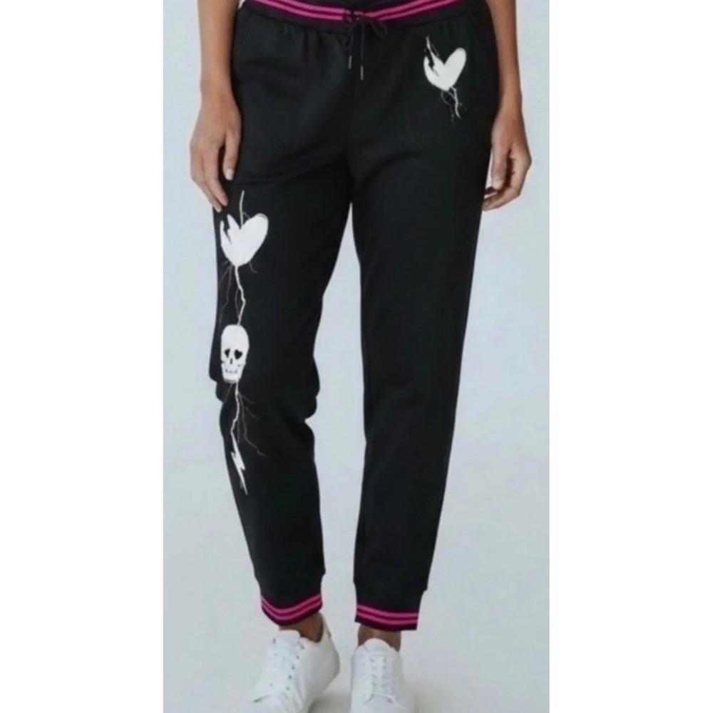 Torrid Black Skull Heart Lightning Bolt Joggers Pink Stripe Size (0) L